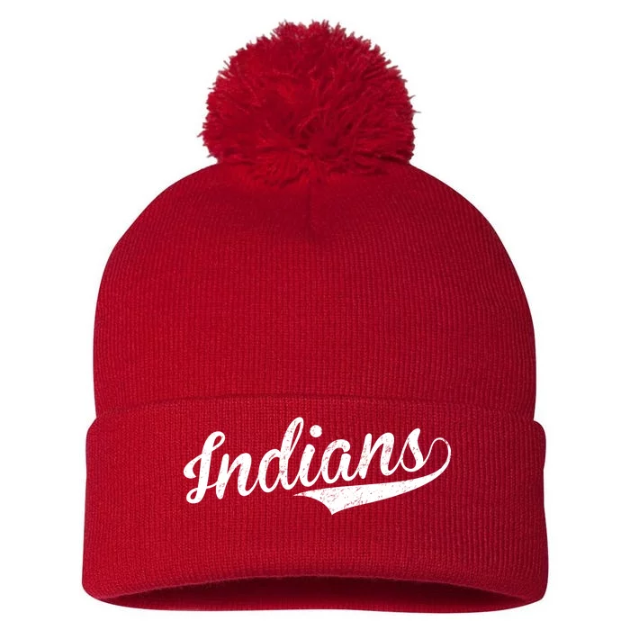 Indians Vintage Team Logo Pom Pom 12in Knit Beanie