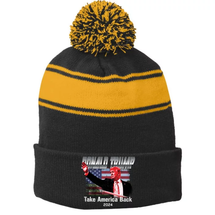 I Voted Trump 2024 Stripe Pom Pom Beanie