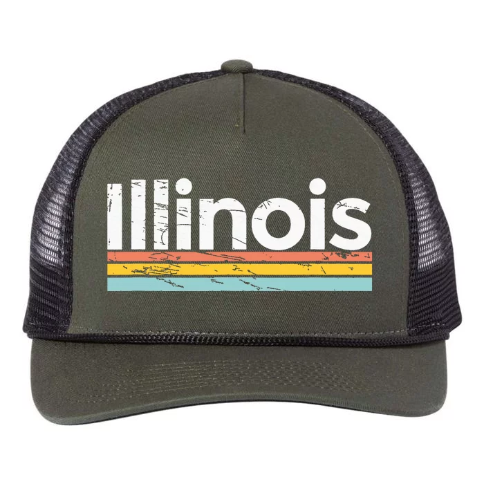 Illinois Vintage Worn Design Retro Stripes Classic Retro Rope Trucker Hat Cap