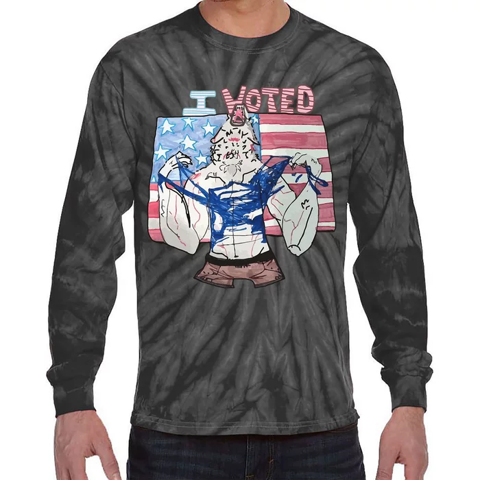 I Voted Werewolf Funny Tie-Dye Long Sleeve Shirt