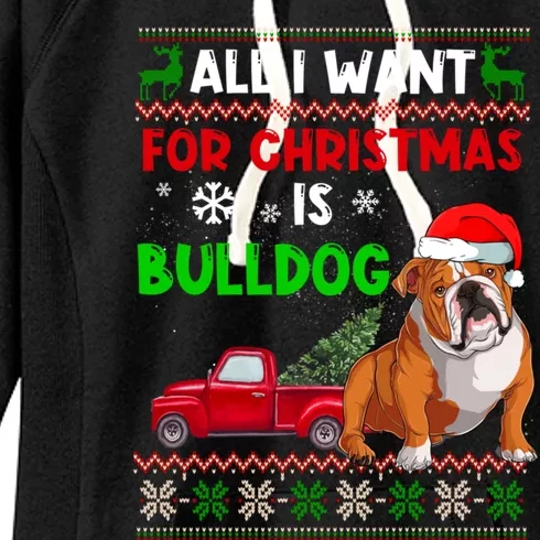 I Want A Bulldog For Christmas Ugly Sweater Dog Xmas Outfit Gift Women's Fleece Hoodie