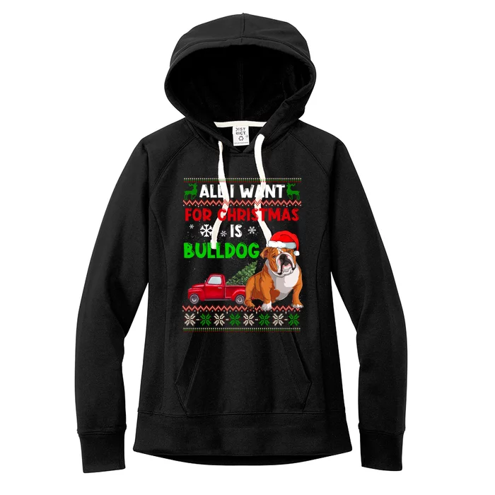 I Want A Bulldog For Christmas Ugly Sweater Dog Xmas Outfit Gift Women's Fleece Hoodie