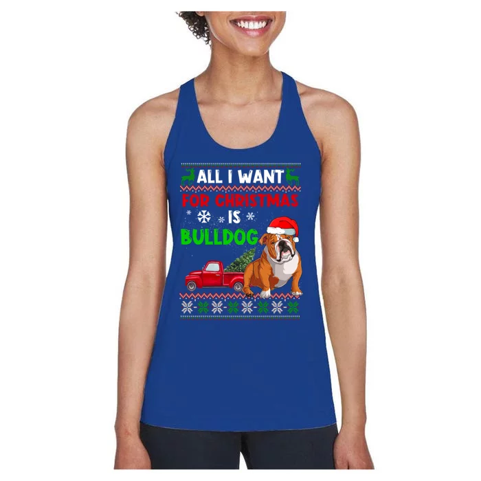 I Want A Bulldog For Christmas Ugly Sweater Dog Xmas Outfit Gift Women's Racerback Tank