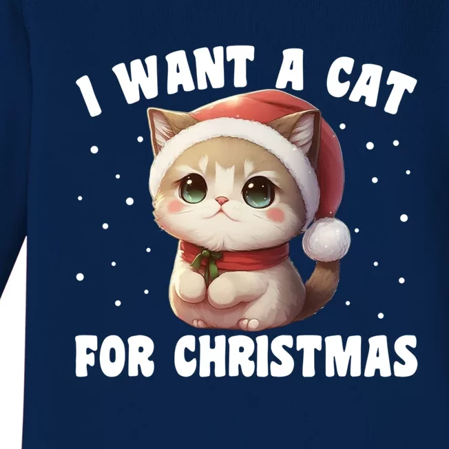 I Want A Cat For Christmas Cute Cats Gift Baby Long Sleeve Bodysuit