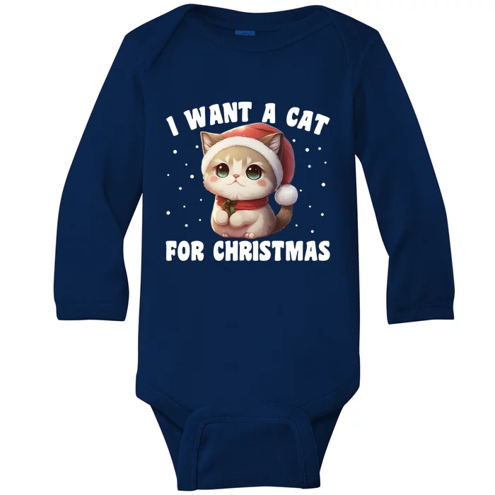 I Want A Cat For Christmas Cute Cats Gift Baby Long Sleeve Bodysuit