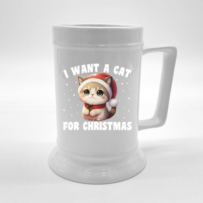 I Want A Cat For Christmas Cute Cats Gift Front & Back Beer Stein