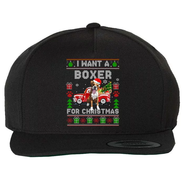 I Want A Boxer For Christmas Ugly Sweater Dog Xmas Outfit Gift Wool Snapback Cap