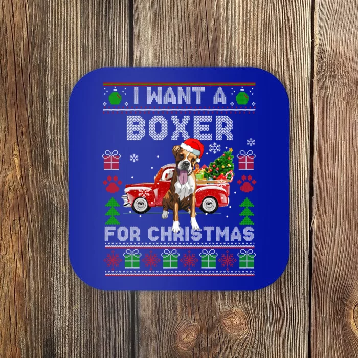 I Want A Boxer For Christmas Ugly Sweater Dog Xmas Outfit Gift Coaster