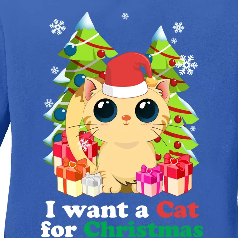 I Want A Cat For Christmas Funny Christmas Funny Gift Holiday Gift Ladies Long Sleeve Shirt