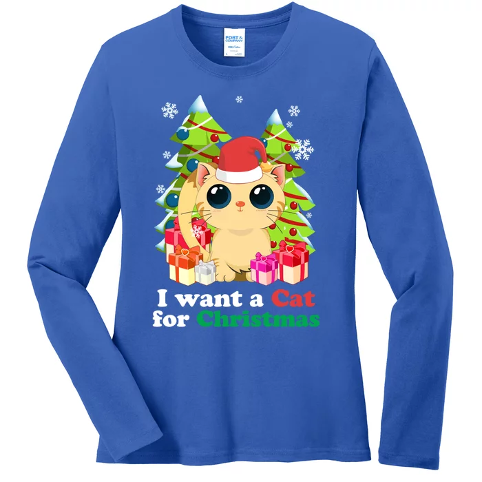 I Want A Cat For Christmas Funny Christmas Funny Gift Holiday Gift Ladies Long Sleeve Shirt