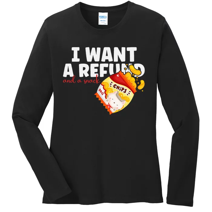 I Want A Refund And A Snack Funny Chips Quirky Food Lovers Ladies Long Sleeve Shirt