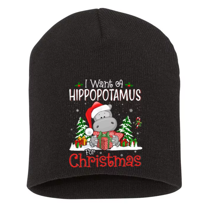 I Want A Hippopotamus For Christmas Xmas Hippo Short Acrylic Beanie