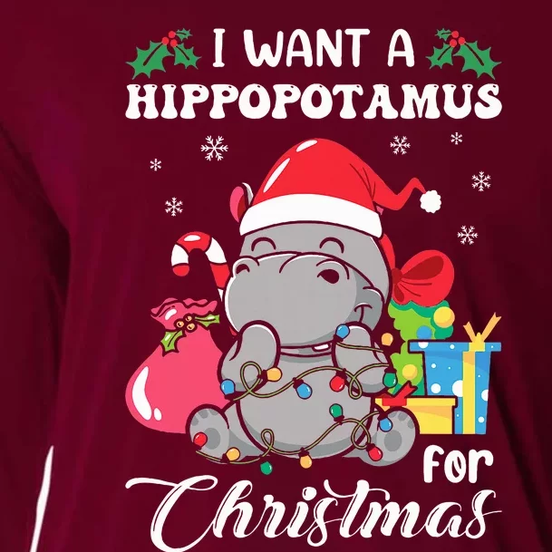 I Want A Hippopotamus For Christmas Hippo Christmas Pajamas Cooling Performance Long Sleeve Crew