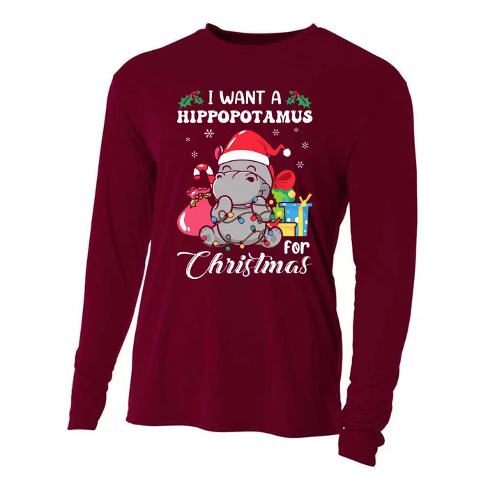 I Want A Hippopotamus For Christmas Hippo Christmas Pajamas Cooling Performance Long Sleeve Crew