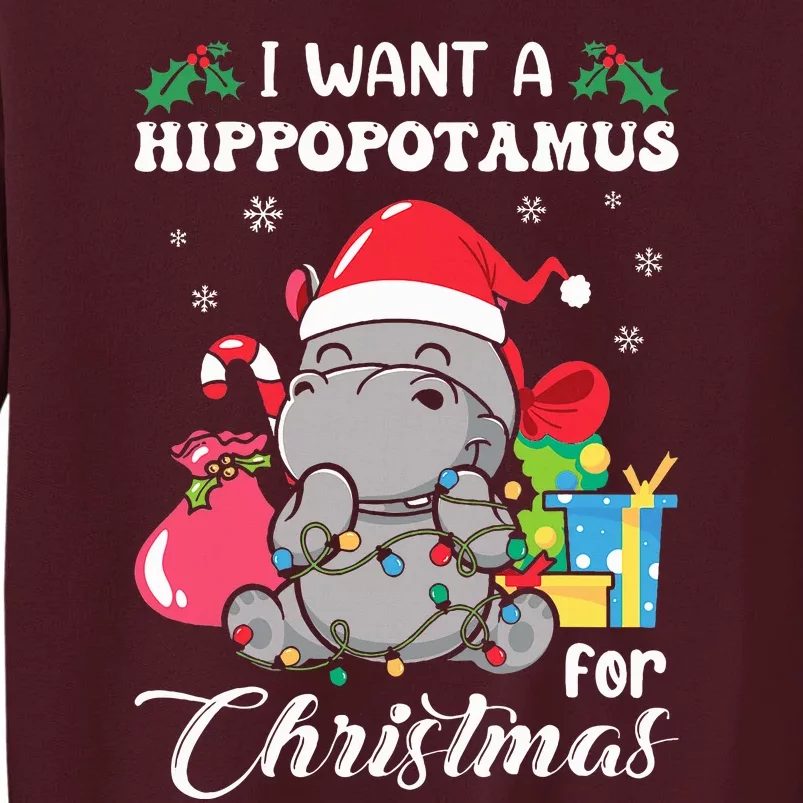 I Want A Hippopotamus For Christmas Hippo Christmas Pajamas Tall Sweatshirt