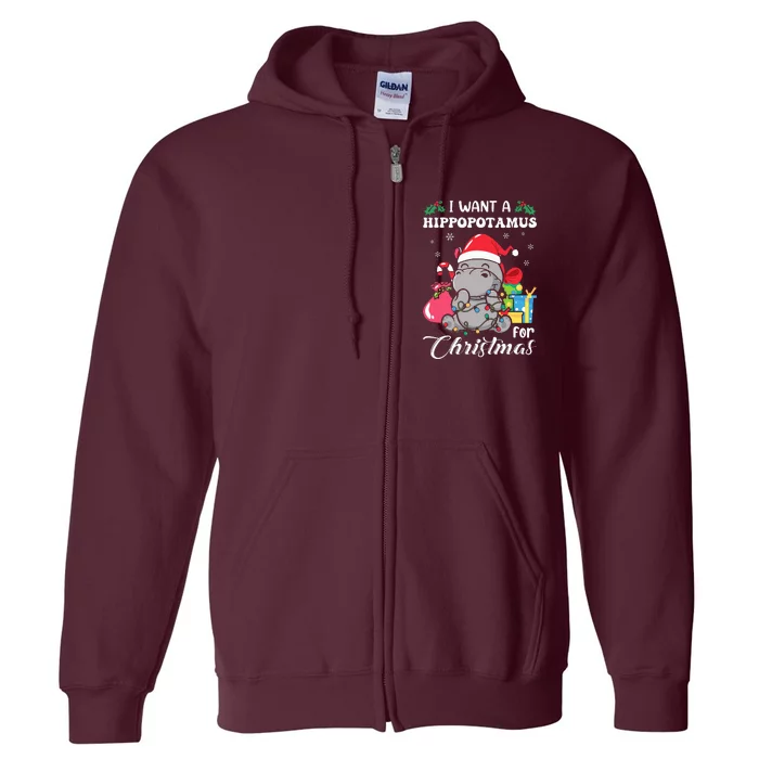 I Want A Hippopotamus For Christmas Hippo Christmas Pajamas Full Zip Hoodie