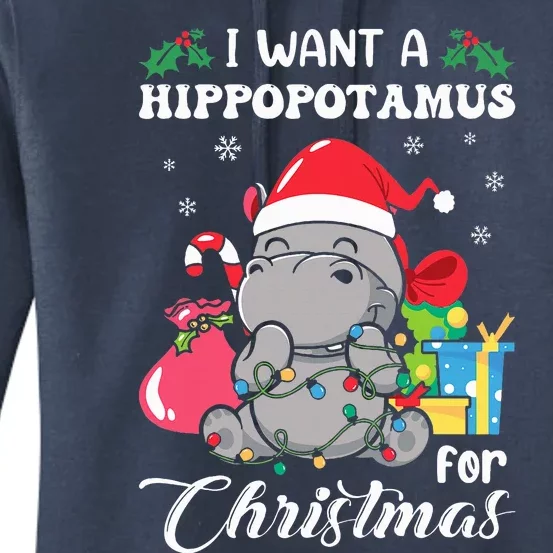 I Want A Hippopotamus For Christmas Hippo Christmas Pajamas Women's Pullover Hoodie