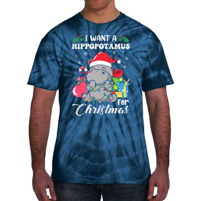 I Want A Hippopotamus For Christmas Hippo Christmas Pajamas Tie-Dye T-Shirt