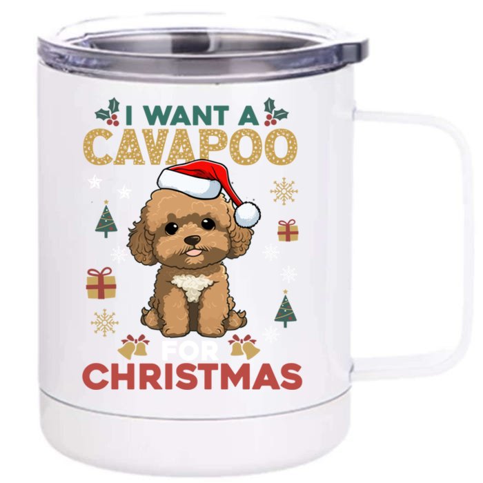 I Want A Cavapoo For Christmas Cute Dog Lover Family Pajama Cute Gift Front & Back 12oz Stainless Steel Tumbler Cup