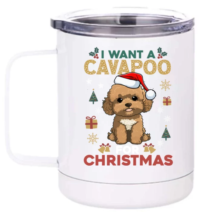 I Want A Cavapoo For Christmas Cute Dog Lover Family Pajama Cute Gift Front & Back 12oz Stainless Steel Tumbler Cup