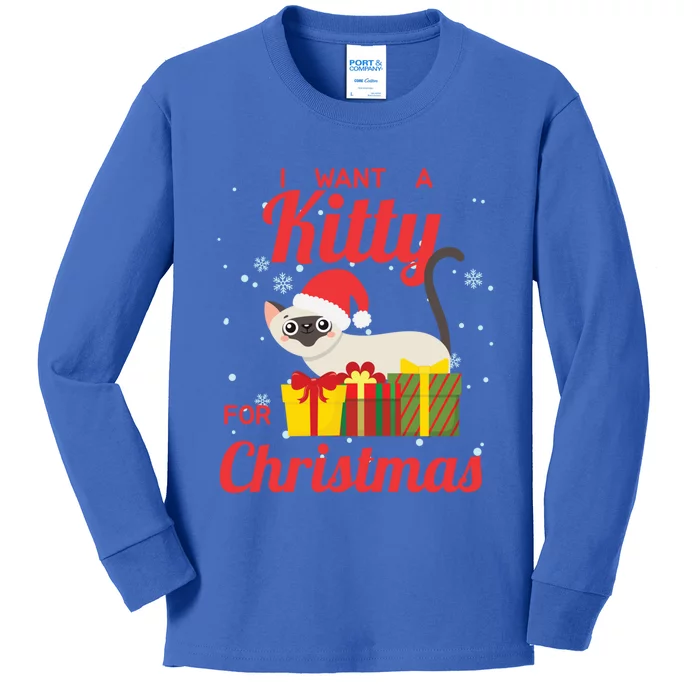 I Want A Kitty Cat For Christmas Funny Cute Magical Holiday Funny Gift Kids Long Sleeve Shirt