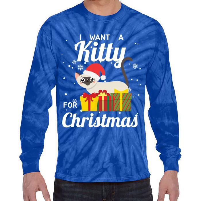 I Want A Kitty Cat For Christmas Funny Cute Magical Holiday Gift Tie-Dye Long Sleeve Shirt