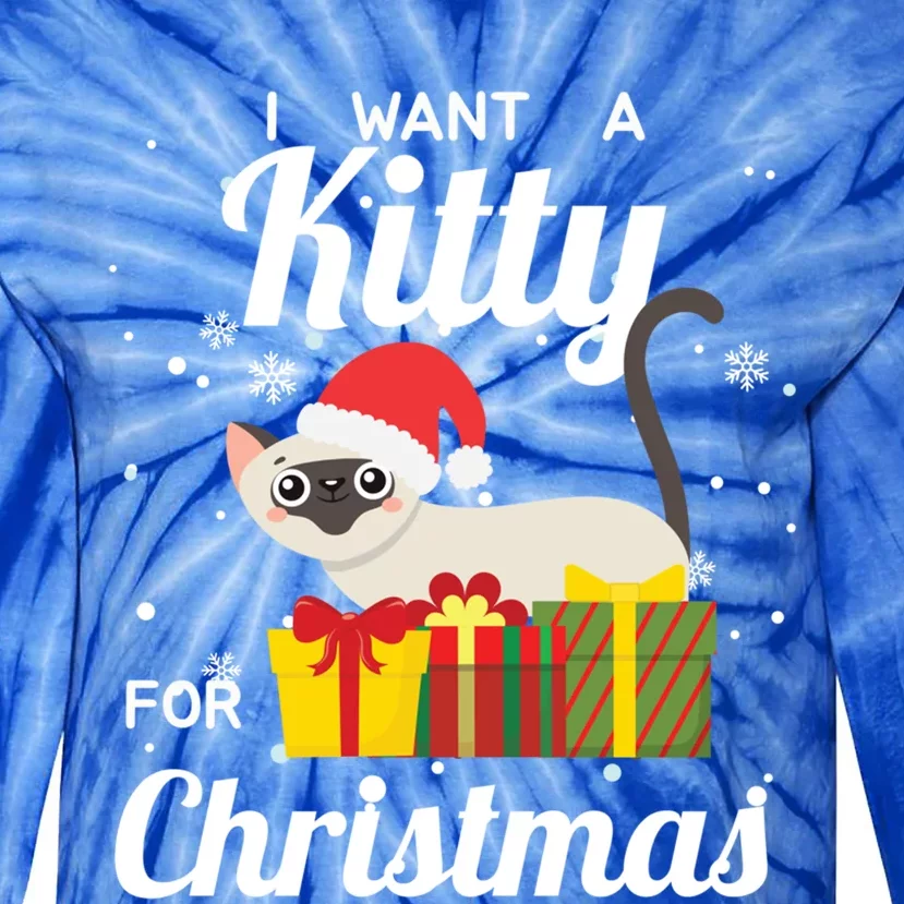 I Want A Kitty Cat For Christmas Funny Cute Magical Holiday Gift Tie-Dye Long Sleeve Shirt