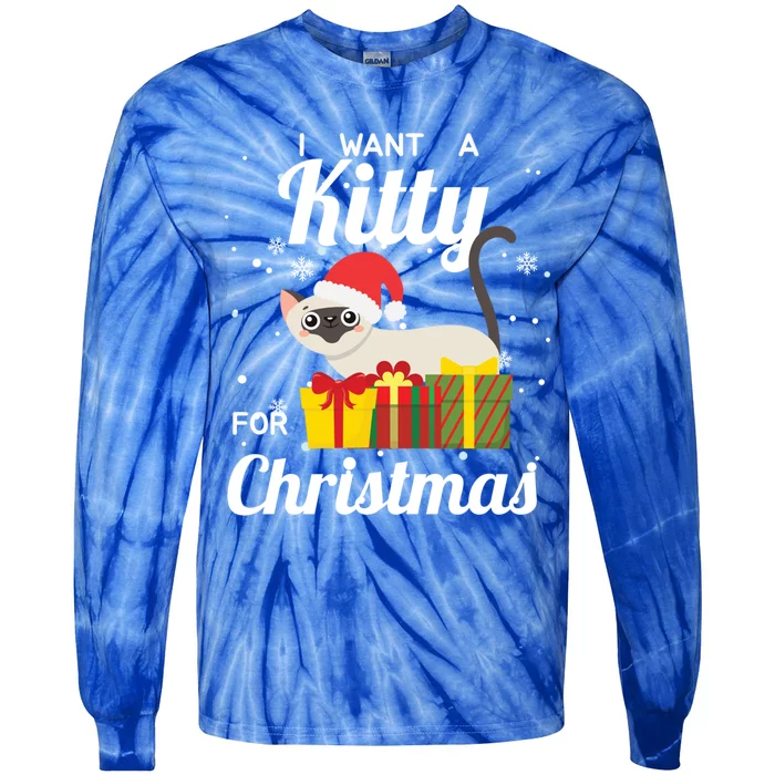 I Want A Kitty Cat For Christmas Funny Cute Magical Holiday Gift Tie-Dye Long Sleeve Shirt