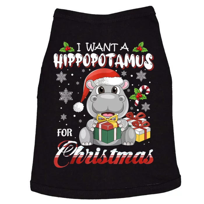 I Want A Hippopotamus For Christmas Xmas Lights Santa Hippo TShirt Doggie Tank