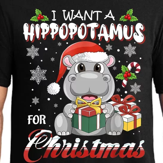 I Want A Hippopotamus For Christmas Xmas Lights Santa Hippo TShirt Pajama Set