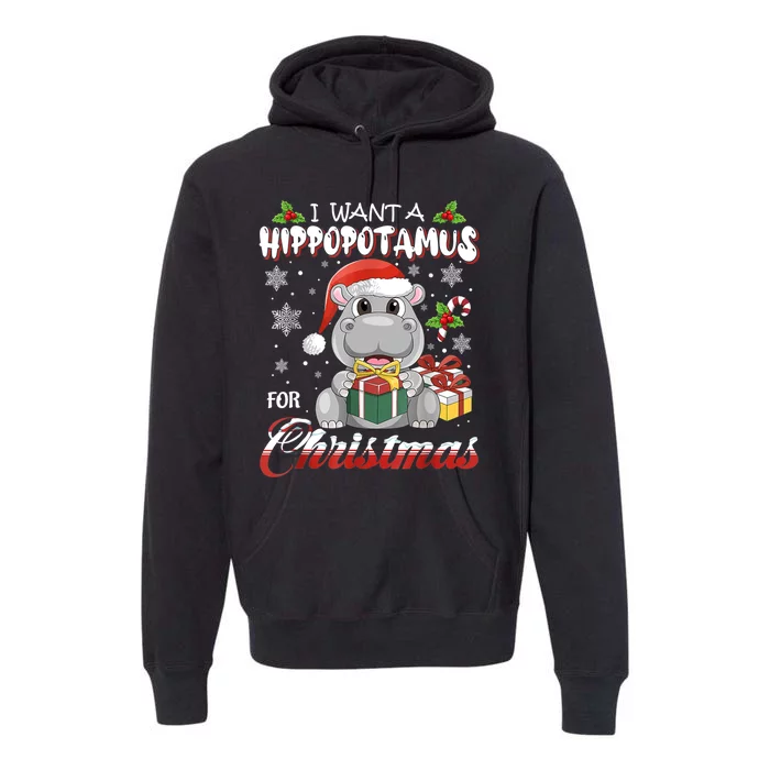 I Want A Hippopotamus For Christmas Xmas Lights Santa Hippo TShirt Premium Hoodie