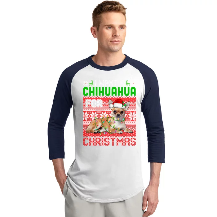 I Want A Chihuahua For Christmas Santa Dog Lover Owner Funny Gift Baseball Sleeve Shirt