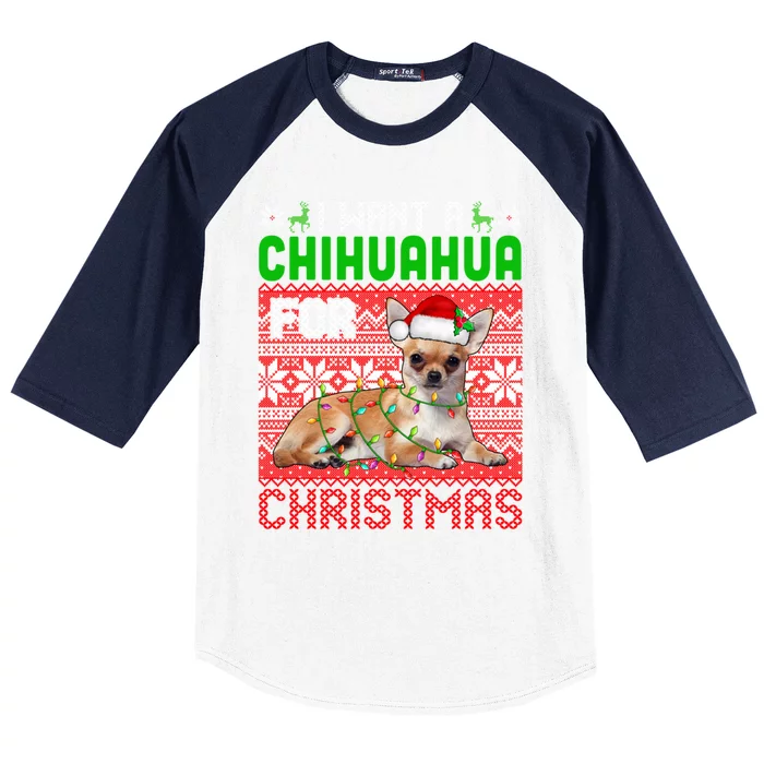 I Want A Chihuahua For Christmas Santa Dog Lover Owner Funny Gift Baseball Sleeve Shirt