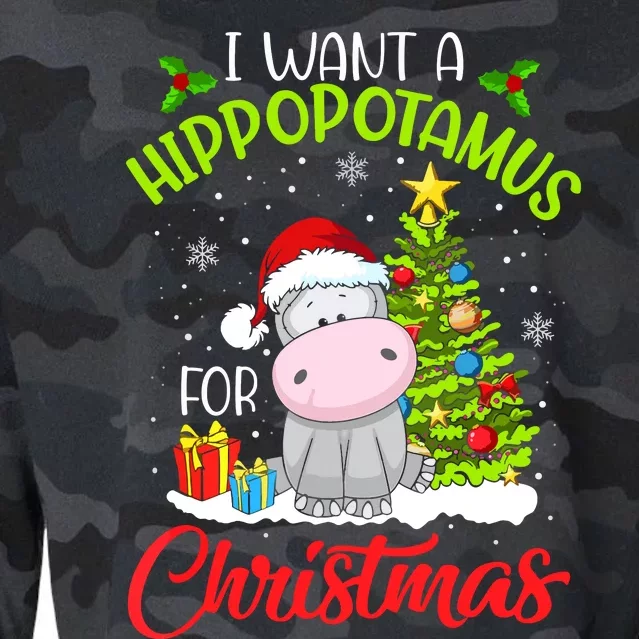 I Want A Hippopotamus For Christmas, Xmas Hippo Cropped Pullover Crew