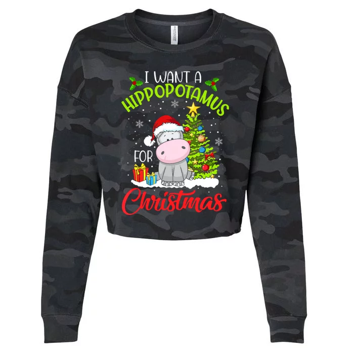 I Want A Hippopotamus For Christmas, Xmas Hippo Cropped Pullover Crew