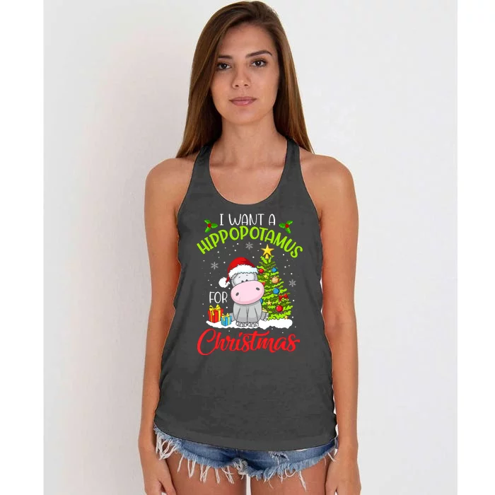 I Want A Hippopotamus For Christmas, Xmas Hippo Women's Knotted Racerback Tank