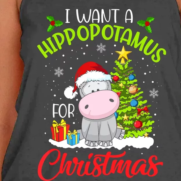 I Want A Hippopotamus For Christmas, Xmas Hippo Women's Knotted Racerback Tank