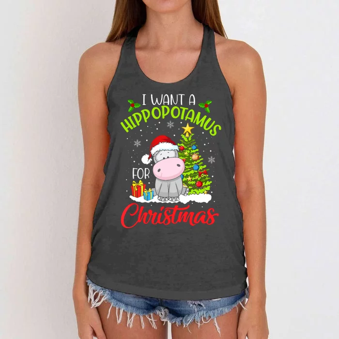 I Want A Hippopotamus For Christmas, Xmas Hippo Women's Knotted Racerback Tank