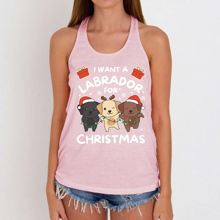 I Want A Labrador For Christmas Cute Dogs Great Gift Women's Knotted Racerback Tank