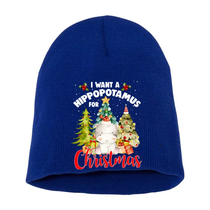 I Want A Hippopotamus For Christmas Xmas Tree Hippo Lover Gift Short Acrylic Beanie