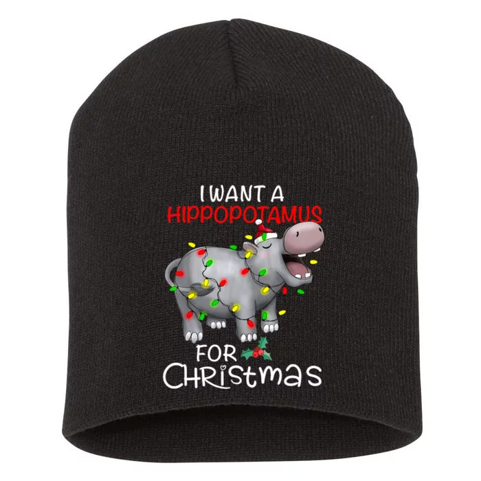 I Want A Hippopotamus For Christmas Xmas Hippo Short Acrylic Beanie