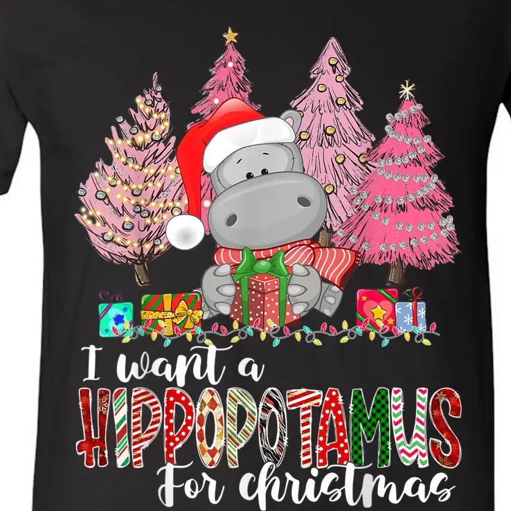 I Want A Hippopotamus For Christmas Xmas Hippo for V-Neck T-Shirt