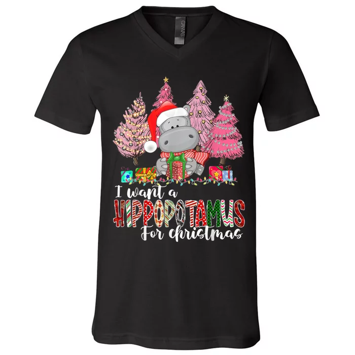 I Want A Hippopotamus For Christmas Xmas Hippo for V-Neck T-Shirt