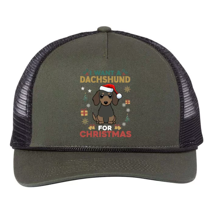 I Want A Dachshund For Christmas Cute Dog Lover Pajama Xmas Cool Gift Retro Rope Trucker Hat Cap