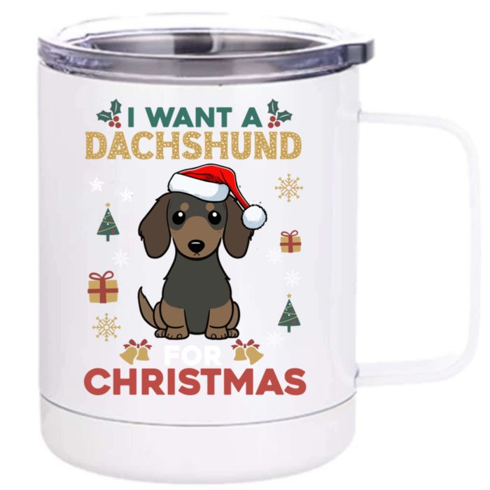 I Want A Dachshund For Christmas Cute Dog Lover Pajama Xmas Cool Gift Front & Back 12oz Stainless Steel Tumbler Cup