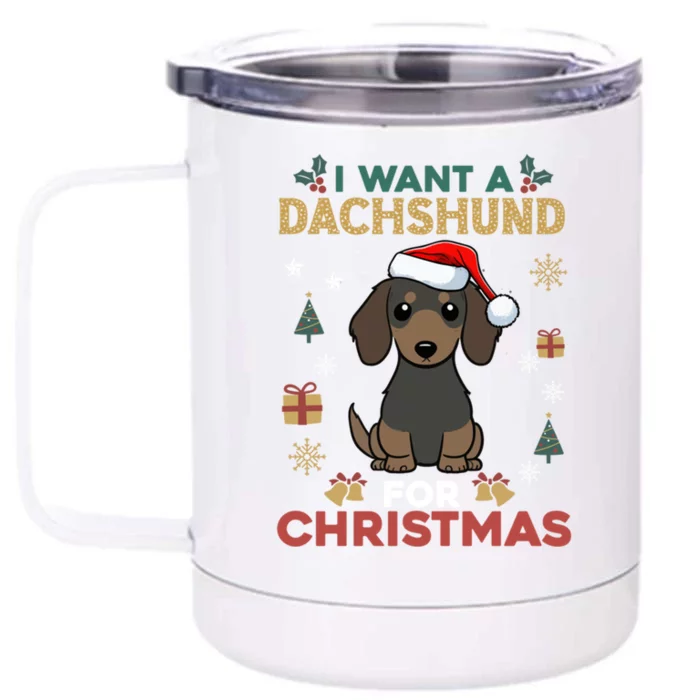 I Want A Dachshund For Christmas Cute Dog Lover Pajama Xmas Cool Gift Front & Back 12oz Stainless Steel Tumbler Cup