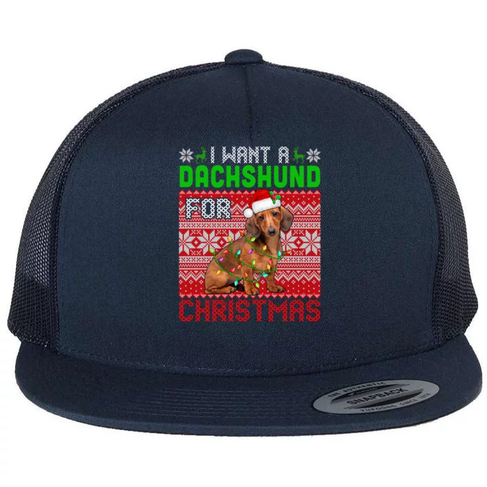 I Want A Dachshund For Christmas Santa Dog Lover Owner Funny Gift Flat Bill Trucker Hat