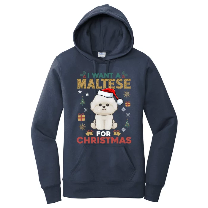 I Want A Maltese For Christmas Cute Dog Lover Family Pajama Gift Women's Pullover Hoodie