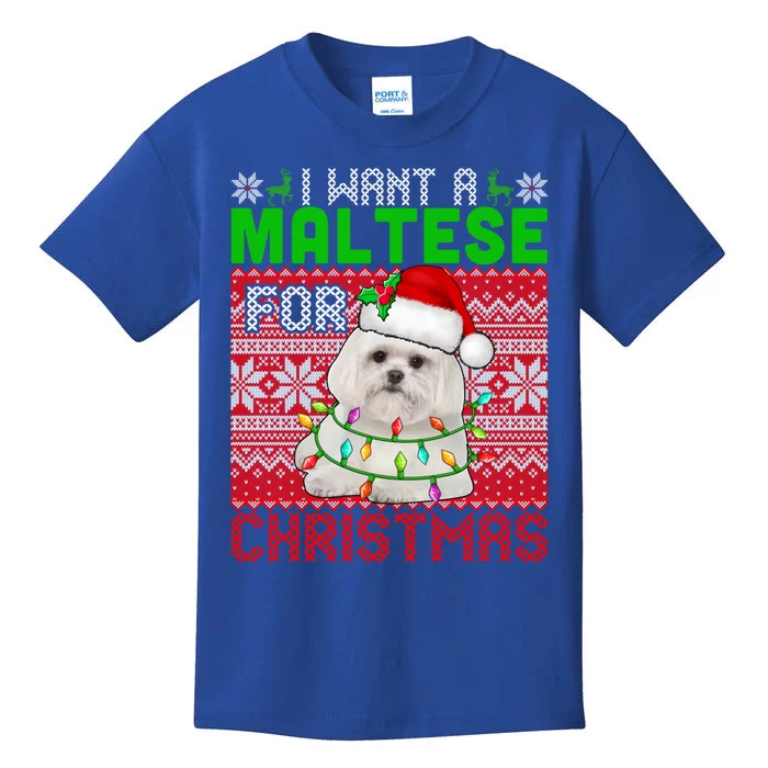 I Want A Maltese For Christmas Santa Dog Lover Owner Gift Kids T-Shirt