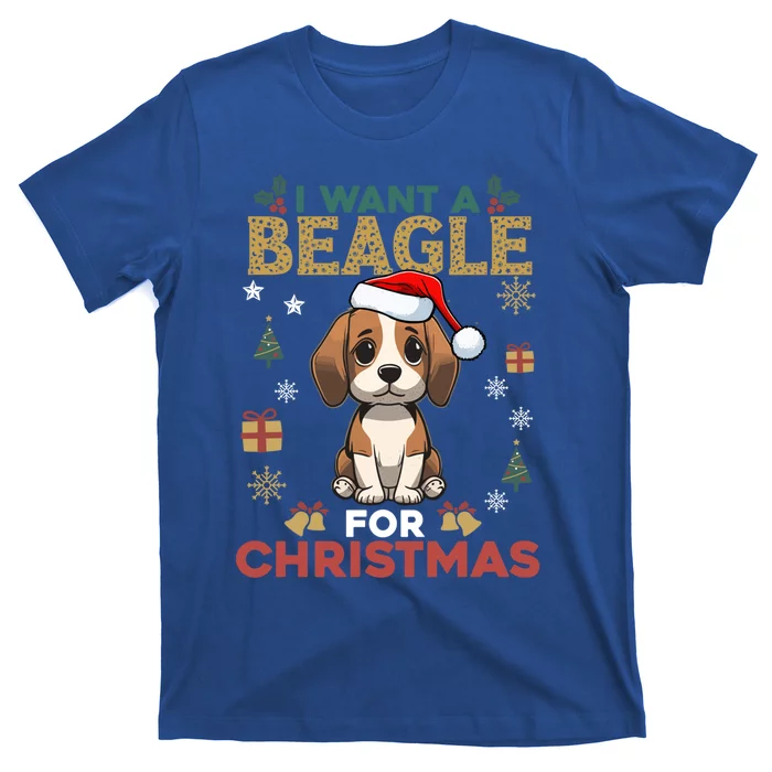 I Want A Beagle For Christmas Cute Dog Lover Family Pajama Gift T-Shirt